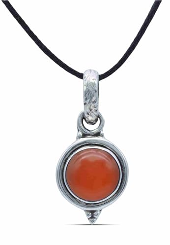 mantraroma Kettenanhänger 925 Silber Karneol orange roter Stein Edelstein Kettenanhänger Damen Sterling Silber Halskette Anhänger Geschenk (MAH-143-16) von mantraroma