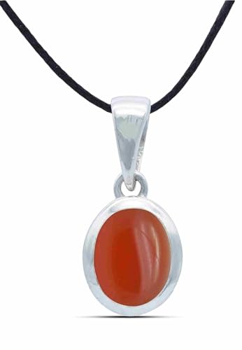 mantraroma Kettenanhänger 925 Silber Karneol orange roter Stein Edelstein Kettenanhänger Damen Sterling Silber Halskette Anhänger Geschenk (MAH-159-16) von mantraroma