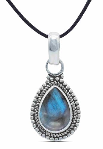 mantraroma Kettenanhänger 925 Silber Labradorit grün blauer Stein Edelstein Kettenanhänger Damen Sterling Silber Halskette Anhänger Geschenk (MAH-065-05) von mantraroma