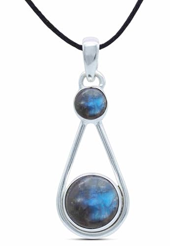 mantraroma Kettenanhänger 925 Silber Labradorit grün blauer Stein Edelstein Kettenanhänger Damen Sterling Silber Halskette Anhänger Geschenk (MAH-071-05) von mantraroma