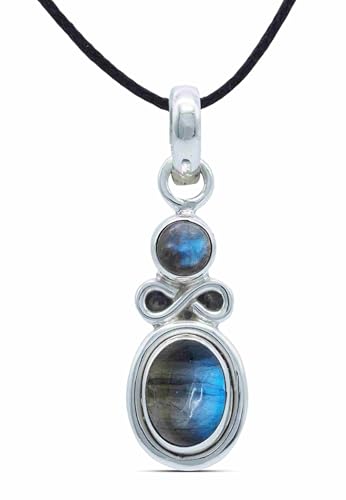 mantraroma Kettenanhänger 925 Silber Labradorit grün blauer Stein Edelstein Kettenanhänger Damen Sterling Silber Halskette Anhänger Geschenk (MAH-075-05) von mantraroma