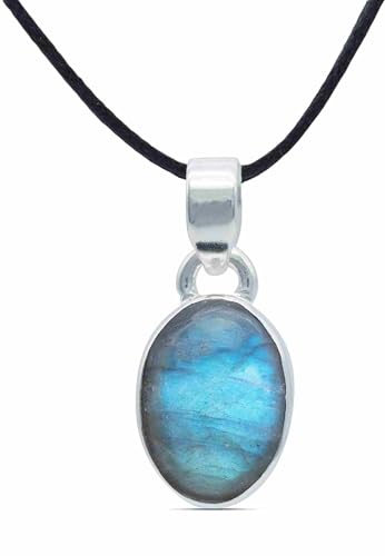 mantraroma Kettenanhänger 925 Silber Labradorit grün blauer Stein Edelstein Kettenanhänger Damen Sterling Silber Halskette Anhänger Geschenk (MAH-081-05) von mantraroma