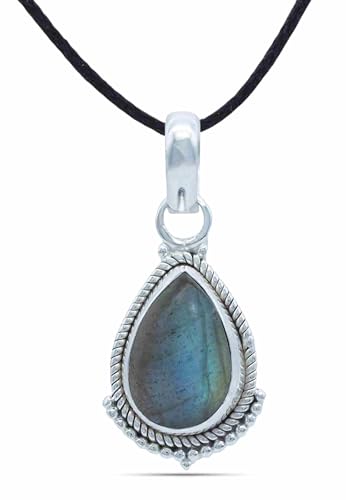 mantraroma Kettenanhänger 925 Silber Labradorit grün blauer Stein Edelstein Kettenanhänger Damen Sterling Silber Halskette Anhänger Geschenk (MAH-114-05) von mantraroma