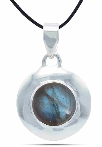 mantraroma Kettenanhänger 925 Silber Labradorit grün blauer Stein Edelstein Kettenanhänger Damen Sterling Silber Halskette Anhänger Geschenk (MAH-115-05) von mantraroma