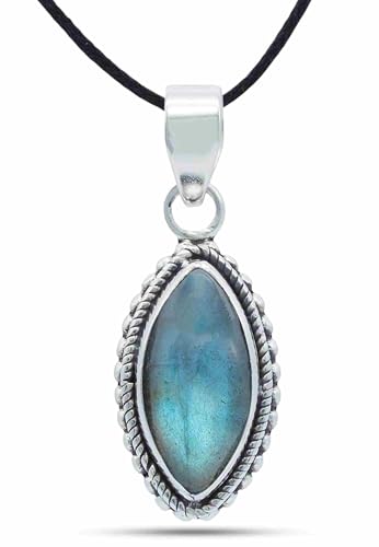 mantraroma Kettenanhänger 925 Silber Labradorit grün blauer Stein Edelstein Kettenanhänger Damen Sterling Silber Halskette Anhänger Geschenk (MAH-118-05) von mantraroma