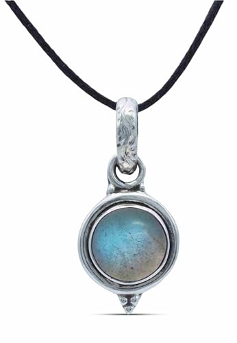 mantraroma Kettenanhänger 925 Silber Labradorit grün blauer Stein Edelstein Kettenanhänger Damen Sterling Silber Halskette Anhänger Geschenk (MAH-143-05) von mantraroma