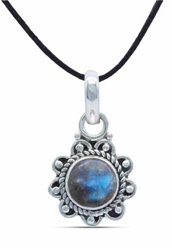 mantraroma Kettenanhänger 925 Silber Labradorit grün blauer Stein Edelstein Kettenanhänger Damen Sterling Silber Halskette Anhänger Geschenk (MAH-160-05) von mantraroma