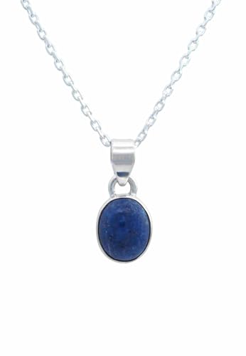 mantraroma Kettenanhänger 925 Silber Lapis Lazuli blauer Stein Edelstein Kettenanhänger Damen Sterling Silber Halskette Anhänger Geschenk (AK1-172-06-40) von mantraroma