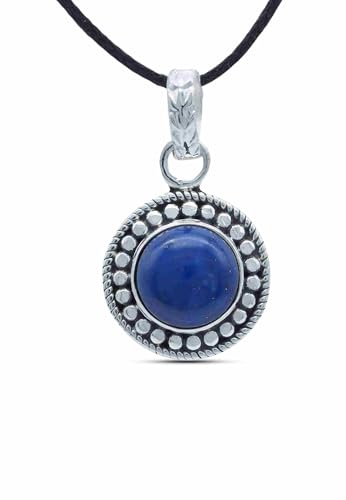mantraroma Kettenanhänger 925 Silber Lapis Lazuli blauer Stein Edelstein Kettenanhänger Damen Sterling Silber Halskette Anhänger Geschenk (MAH-062-06) von mantraroma