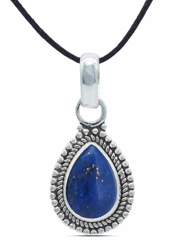 mantraroma Kettenanhänger 925 Silber Lapis Lazuli blauer Stein Edelstein Kettenanhänger Damen Sterling Silber Halskette Anhänger Geschenk (MAH-065-06) von mantraroma