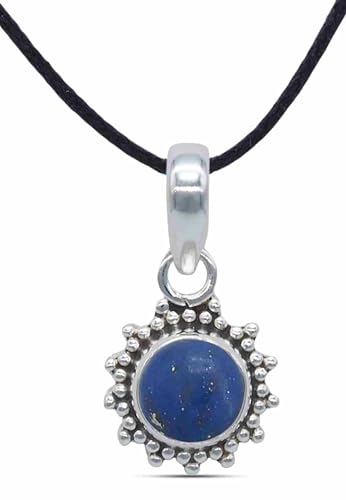 mantraroma Kettenanhänger 925 Silber Lapis Lazuli blauer Stein Edelstein Kettenanhänger Damen Sterling Silber Halskette Anhänger Geschenk (MAH-126-06) von mantraroma
