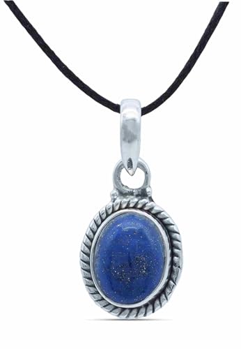 mantraroma Kettenanhänger 925 Silber Lapis Lazuli blauer Stein Edelstein Kettenanhänger Damen Sterling Silber Halskette Anhänger Geschenk (MAH-156-06) von mantraroma
