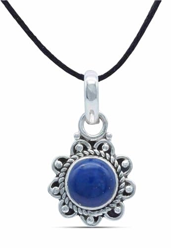 mantraroma Kettenanhänger 925 Silber Lapis Lazuli blauer Stein Edelstein Kettenanhänger Damen Sterling Silber Halskette Anhänger Geschenk (MAH-160-06) von mantraroma