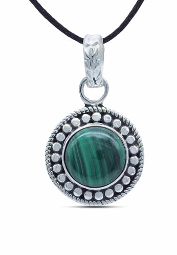 mantraroma Kettenanhänger 925 Silber Malachit grüner gestreifter Stein Edelstein Kettenanhänger Damen Sterling Silber Halskette Anhänger Geschenk (MAH-062-10) von mantraroma