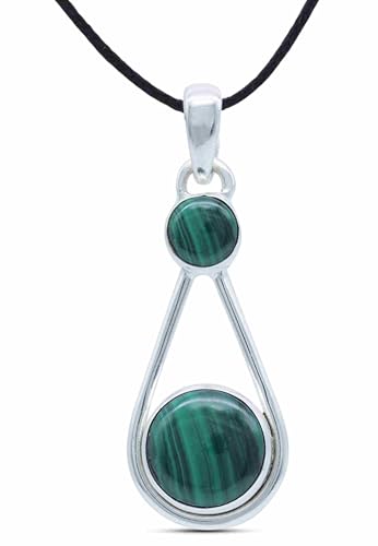 mantraroma Kettenanhänger 925 Silber Malachit grüner gestreifter Stein Edelstein Kettenanhänger Damen Sterling Silber Halskette Anhänger Geschenk (MAH-071-10) von mantraroma