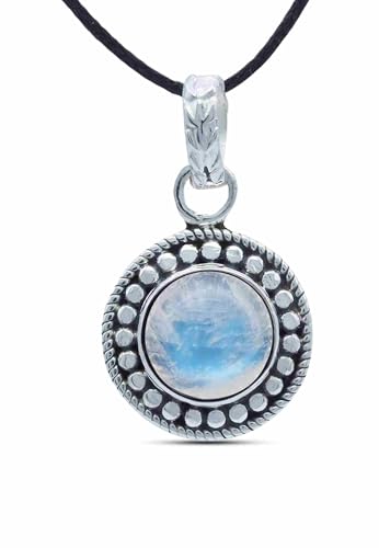 mantraroma Kettenanhänger 925 Silber Mondstein weißer Stein schimmer Edelstein Kettenanhänger Damen Sterling Silber Halskette Anhänger Geschenk (MAH-062-04) von mantraroma