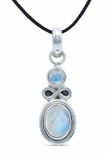 mantraroma Kettenanhänger 925 Silber Mondstein weißer Stein schimmer Edelstein Kettenanhänger Damen Sterling Silber Halskette Anhänger Geschenk (MAH-075-04) von mantraroma