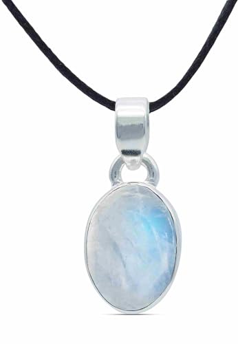 mantraroma Kettenanhänger 925 Silber Mondstein weißer Stein schimmer Edelstein Kettenanhänger Damen Sterling Silber Halskette Anhänger Geschenk (MAH-081-04) von mantraroma