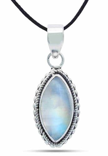 mantraroma Kettenanhänger 925 Silber Mondstein weißer Stein schimmer Edelstein Kettenanhänger Damen Sterling Silber Halskette Anhänger Geschenk (MAH-118-04) von mantraroma