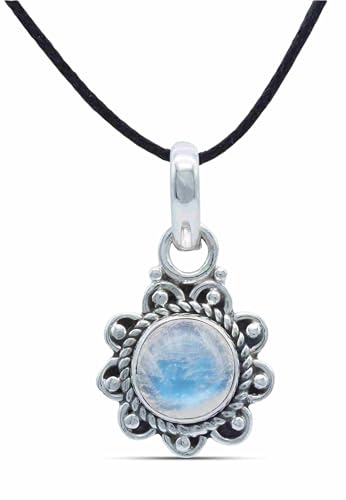 mantraroma Kettenanhänger 925 Silber Mondstein weißer Stein schimmer Edelstein Kettenanhänger Damen Sterling Silber Halskette Anhänger Geschenk (MAH-160-04) von mantraroma