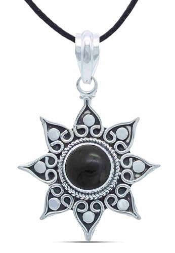 mantraroma Kettenanhänger 925 Silber Onyx schwarzer Stein Edelstein Kettenanhänger Damen Sterling Silber Halskette Anhänger Geschenk (MAH-061-03) von mantraroma