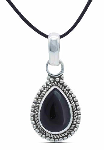 mantraroma Kettenanhänger 925 Silber Onyx schwarzer Stein Edelstein Kettenanhänger Damen Sterling Silber Halskette Anhänger Geschenk (MAH-065-03) von mantraroma