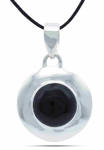 mantraroma Kettenanhänger 925 Silber Onyx schwarzer Stein Edelstein Kettenanhänger Damen Sterling Silber Halskette Anhänger Geschenk (MAH-115-03) von mantraroma