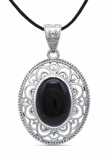 mantraroma Kettenanhänger 925 Silber Onyx schwarzer Stein Edelstein Kettenanhänger Damen Sterling Silber Halskette Anhänger Geschenk (MAH-131-03) von mantraroma