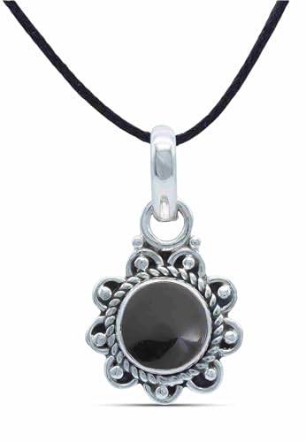 mantraroma Kettenanhänger 925 Silber Onyx schwarzer Stein Edelstein Kettenanhänger Damen Sterling Silber Halskette Anhänger Geschenk (MAH-160-03) von mantraroma