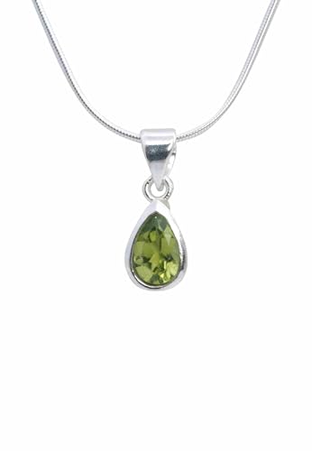 mantraroma echt Silberkette mit Peridot grüner Edelstein Damen Kettenanhänger 925 Sterlingsilber Halskette Geschenk (AK3-171-59-45) von mantraroma