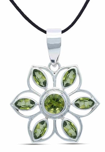 mantraroma Kettenanhänger 925 Silber Peridot leuchtend grüner Stein Edelstein Kettenanhänger Damen Sterling Silber Halskette Anhänger Geschenk (MAH-153-59) von mantraroma