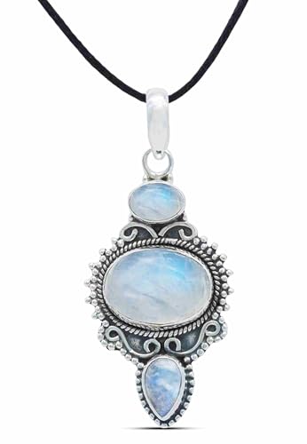 mantraroma Kettenanhänger 925 Silber Regenbogen Mondstein Edelstein Damen Sterling Silber Geschenk (MAH-076-04) von mantraroma