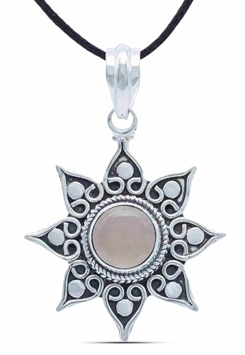 mantraroma Kettenanhänger 925 Silber Rosenquarz rosa Stein Edelstein Kettenanhänger Damen Sterling Silber Halskette Anhänger Geschenk (MAH-061-07) von mantraroma