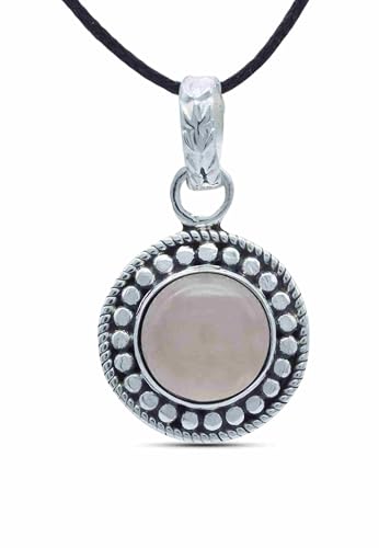 mantraroma Kettenanhänger 925 Silber Rosenquarz rosa Stein Edelstein Kettenanhänger Damen Sterling Silber Halskette Anhänger Geschenk (MAH-062-07) von mantraroma