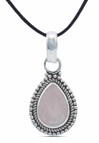 mantraroma Kettenanhänger 925 Silber Rosenquarz rosa Stein Edelstein Kettenanhänger Damen Sterling Silber Halskette Anhänger Geschenk (MAH-065-07) von mantraroma