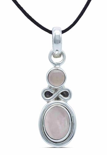 mantraroma Kettenanhänger 925 Silber Rosenquarz rosa Stein Edelstein Kettenanhänger Damen Sterling Silber Halskette Anhänger Geschenk (MAH-075-07) von mantraroma
