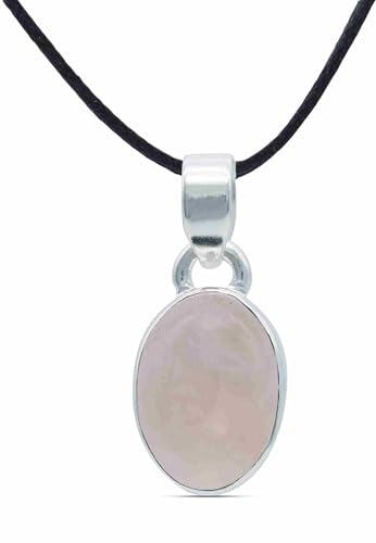 mantraroma Kettenanhänger 925 Silber Rosenquarz rosa Stein Edelstein Kettenanhänger Damen Sterling Silber Halskette Anhänger Geschenk (MAH-081-07) von mantraroma