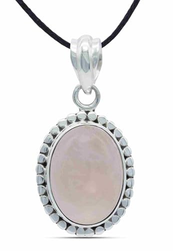 mantraroma Kettenanhänger 925 Silber Rosenquarz rosa Stein Edelstein Kettenanhänger Damen Sterling Silber Halskette Anhänger Geschenk (MAH-123-07) von mantraroma