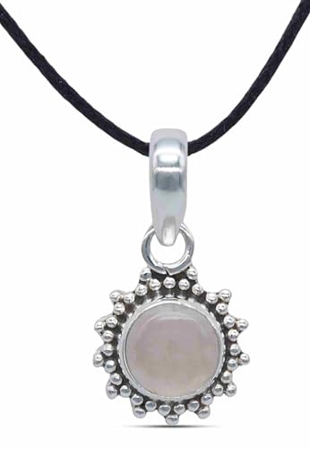 mantraroma Kettenanhänger 925 Silber Rosenquarz rosa Stein Edelstein Kettenanhänger Damen Sterling Silber Halskette Anhänger Geschenk (MAH-126-07) von mantraroma