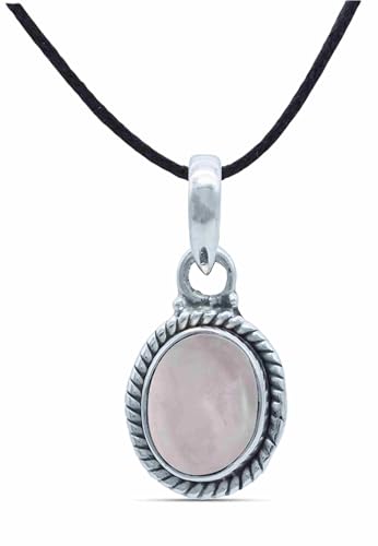 mantraroma Kettenanhänger 925 Silber Rosenquarz rosa Stein Edelstein Kettenanhänger Damen Sterling Silber Halskette Anhänger Geschenk (MAH-156-07) von mantraroma