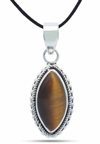 mantraroma Kettenanhänger 925 Silber Tigerauge brauner Stein Edelstein Kettenanhänger Damen Sterling Silber Halskette Anhänger Geschenk (MAH-118-18) von mantraroma