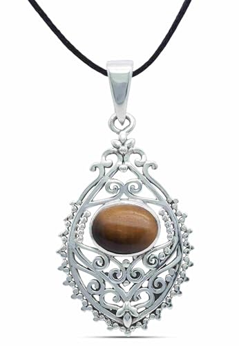 mantraroma Kettenanhänger 925 Silber Tigerauge brauner Stein Edelstein Kettenanhänger Damen Sterling Silber Halskette Anhänger Geschenk (MAH-132-18) von mantraroma