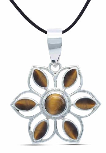 mantraroma Kettenanhänger 925 Silber Tigerauge brauner Stein Edelstein Kettenanhänger Damen Sterling Silber Halskette Anhänger Geschenk (MAH-153-18) von mantraroma