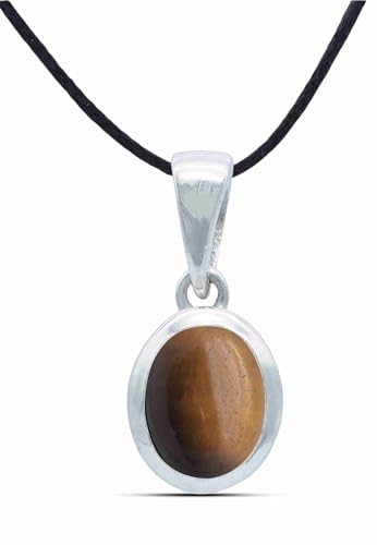 mantraroma Kettenanhänger 925 Silber Tigerauge brauner Stein Edelstein Kettenanhänger Damen Sterling Silber Halskette Anhänger Geschenk (MAH-159-18) von mantraroma