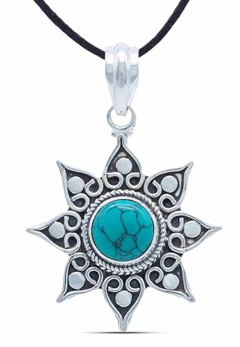 mantraroma Kettenanhänger 925 Silber Türkis Edelstein Kettenanhänger Damen Sterling Silber Halskette Anhänger Geschenk (MAH-061-15) von mantraroma