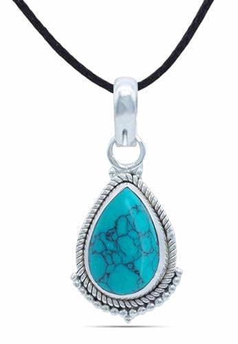 mantraroma Kettenanhänger 925 Silber Türkis Edelstein Kettenanhänger Damen Sterling Silber Halskette Anhänger Geschenk (MAH-114-15) von mantraroma