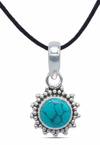 mantraroma Kettenanhänger 925 Silber Türkis Edelstein Kettenanhänger Damen Sterling Silber Halskette Anhänger Geschenk (MAH-126-15) von mantraroma