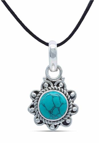 mantraroma Kettenanhänger 925 Silber Türkis Edelstein Kettenanhänger Damen Sterling Silber Halskette Anhänger Geschenk (MAH-160-15) von mantraroma