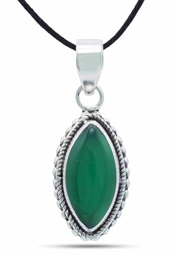 mantraroma Kettenanhänger 925 Silber grüner Onyx Stein Edelstein Kettenanhänger Damen Sterling Silber Halskette Anhänger Geschenk (MAH-118-14) von mantraroma