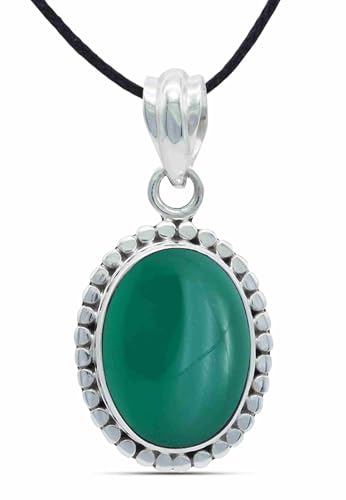 mantraroma Kettenanhänger 925 Silber grüner Onyx Stein Edelstein Kettenanhänger Damen Sterling Silber Halskette Anhänger Geschenk (MAH-123-14) von mantraroma